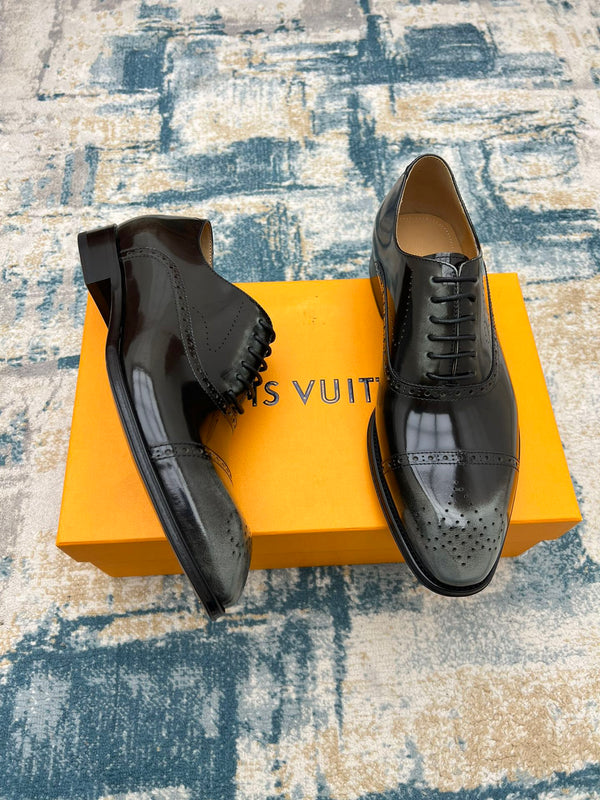 LV LACE-UP IN BLACK MIX GREY GLOSSY CALFSKIN