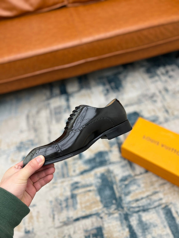 LV LACE-UP IN BLACK MIX GREY GLOSSY CALFSKIN