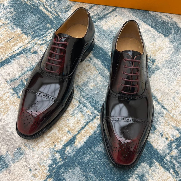 LV LACE-UP IN WINE RED GLOSSY CALFSKIN