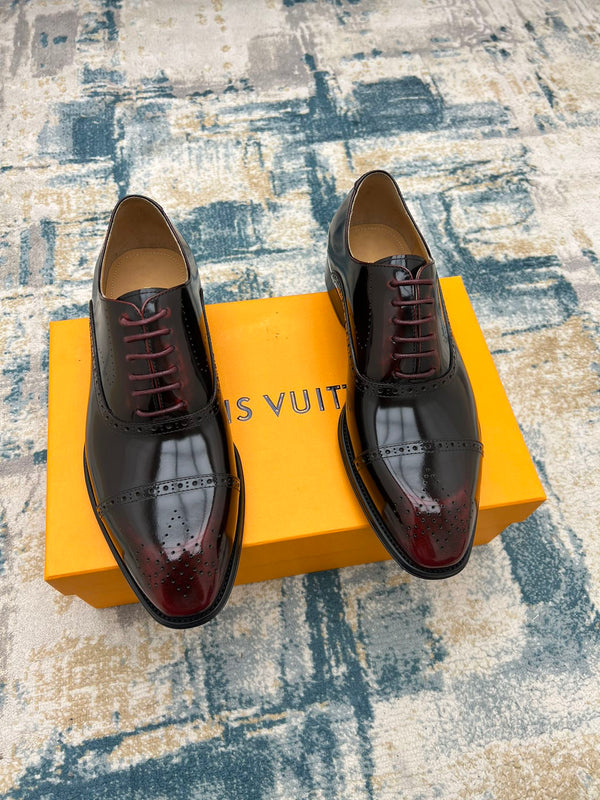 LV LACE-UP IN WINE RED GLOSSY CALFSKIN