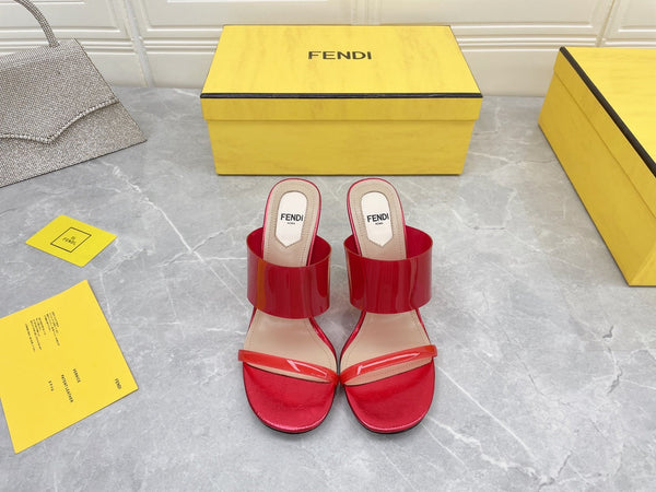 FENDI FIRST 95 MM HIGH-HEELED SANDAL IN CHERRY RED TPU FILM AND LAMBSKIN