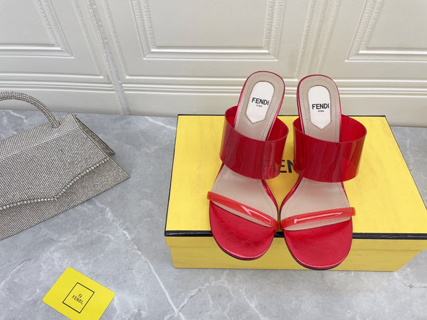 FENDI FIRST 95 MM HIGH-HEELED SANDAL IN CHERRY RED TPU FILM AND LAMBSKIN