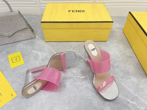 FENDI FIRST 95 MM HIGH-HEELED SANDAL IN ROSE PINK TPU FILM AND LAMBSKIN