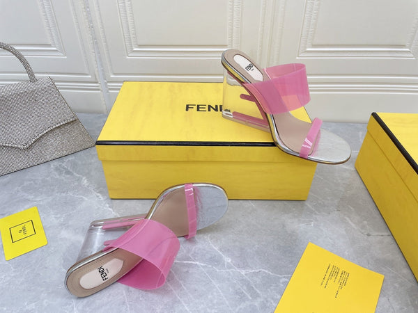 FENDI FIRST 95 MM HIGH-HEELED SANDAL IN ROSE PINK TPU FILM AND LAMBSKIN