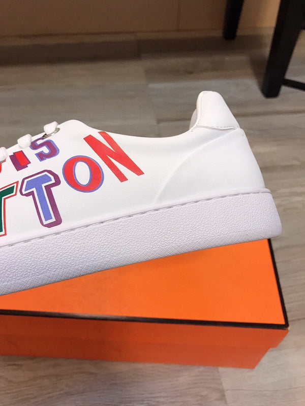 LV TRAINER WHITE CALFSKIN WITH COLORFUL LOGO