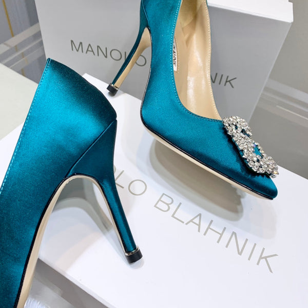 Manolo Diamond Buckle Pumps Olympic Silk 327506