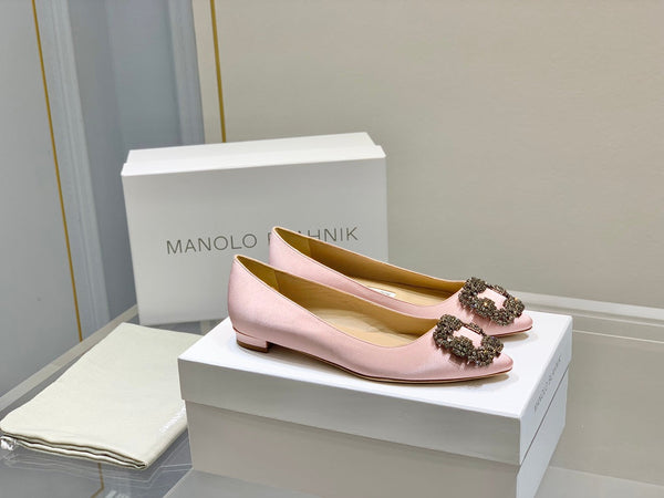 Manolo Diamond Buckle Pumps Light Pink Silk 327504