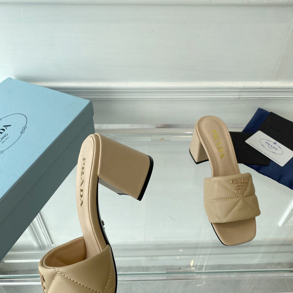 PRA QUILTED NAPPA HEELED SANDALS BEIGE LAMBSKIN