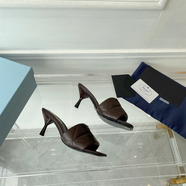 PRA QUILTED HIGH HEELS SANDALS 65 CHOCOLATE LAMBSKIN