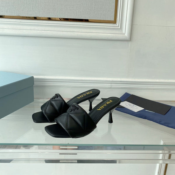 SANDALI CON TACCO ALTO TRAPUNTATI PRA 65 IN PELLE DI AGNELLO NERA