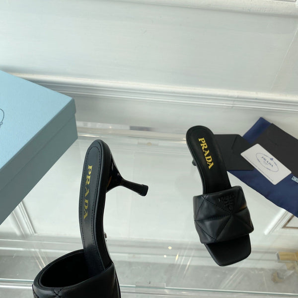 SANDALI CON TACCO ALTO TRAPUNTATI PRA 65 IN PELLE DI AGNELLO NERA