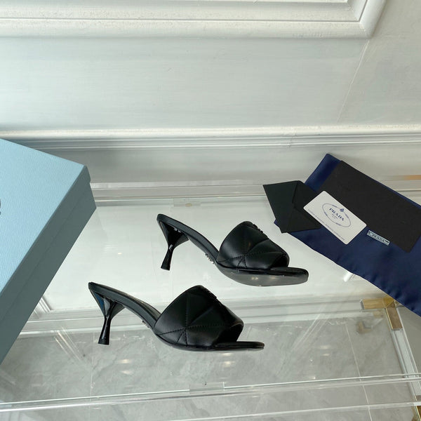 SANDALI CON TACCO ALTO TRAPUNTATI PRA 65 IN PELLE DI AGNELLO NERA