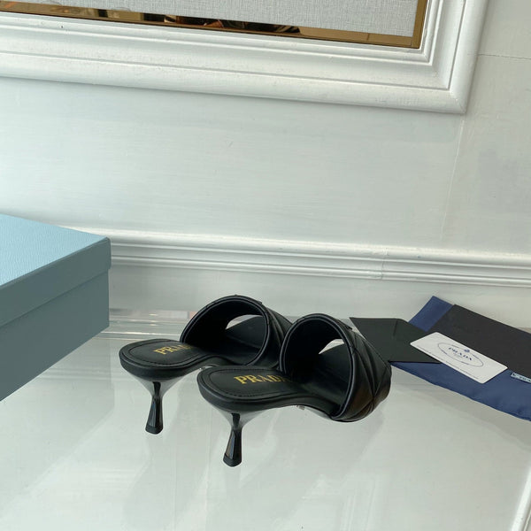 SANDALI CON TACCO ALTO TRAPUNTATI PRA 65 IN PELLE DI AGNELLO NERA