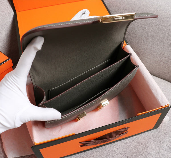 HM CONSTANCE BAGS 22 PEWTER GRAY EPSOM