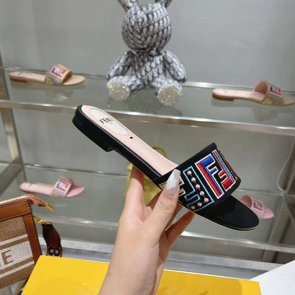 FF Multicolor Logo Slide Pink Black Leather