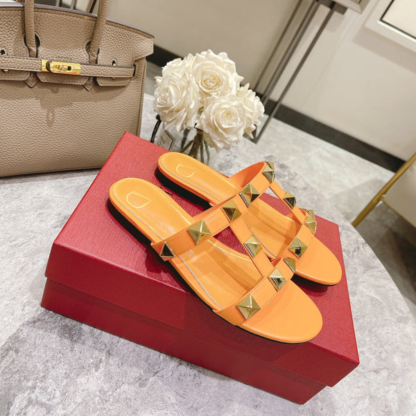 Valentino Roman Stud Sandals Flat Sheepskin