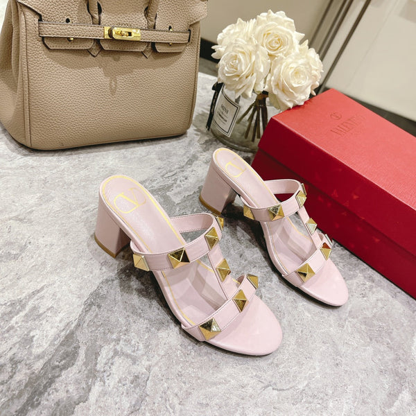 Valentino Roman Stud Sandals Heel Height Sheepskin