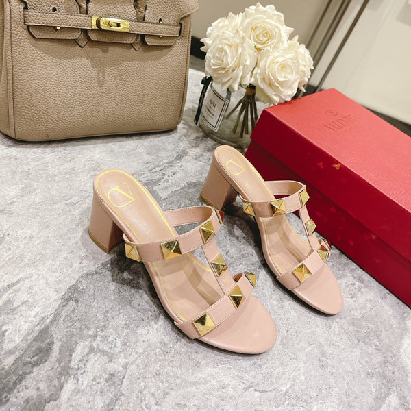 Valentino Roman Stud Sandals Heel Height Sheepskin