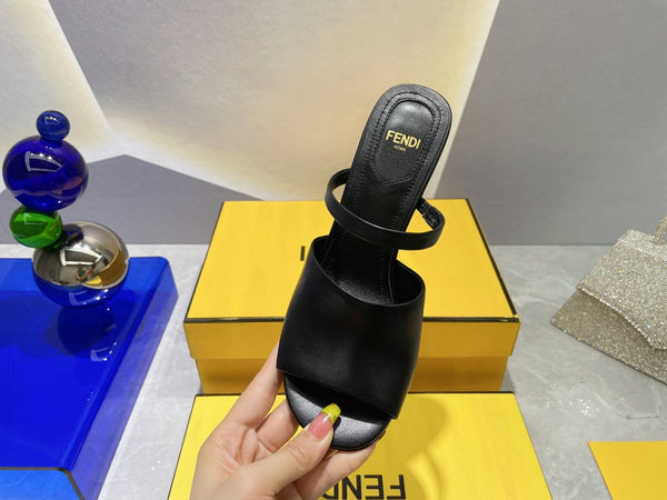 FENDI FIRST 95 MM HIGH-HEELED SANDAL IN BLACK LAMBSKIN GOLD HARDWARE