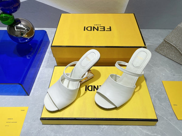 FENDI FIRST 95 MM HIGH-HEELED SANDAL IN WHITE LAMBSKIN GOLD HARDWARE