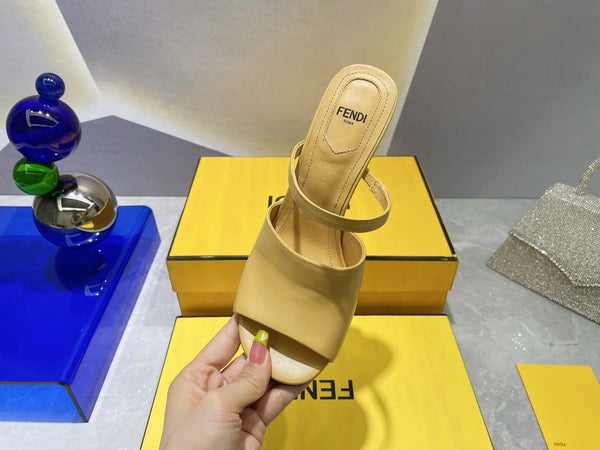 FENDI FIRST 95 MM HIGH-HEELED SANDAL IN MUSTARD YELLOW LAMBSKIN GOLD HARDWARE