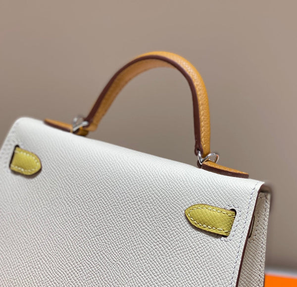 HM Mini Kelly 19cm Cream Yellow Epsom Silver Hardware