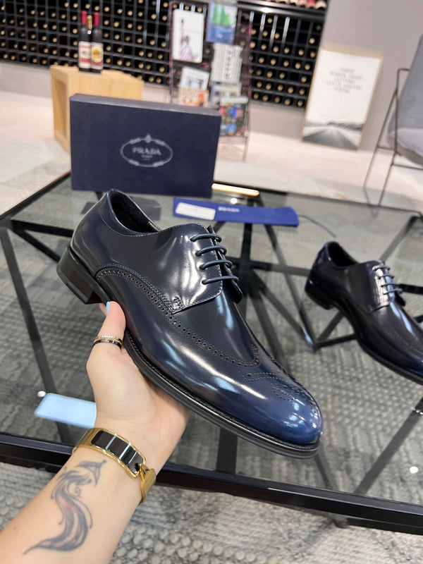 PRA BRUSHED AEGEAN BLUE LEATHER DERBY BROGUE SHOES