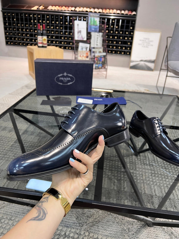 PRA BRUSHED AEGEAN BLUE LEATHER DERBY BROGUE SHOES