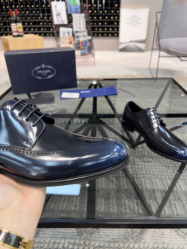 PRA BRUSHED AEGEAN BLUE LEATHER DERBY BROGUE SHOES