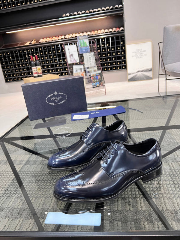 PRA BRUSHED AEGEAN BLUE LEATHER DERBY BROGUE SHOES