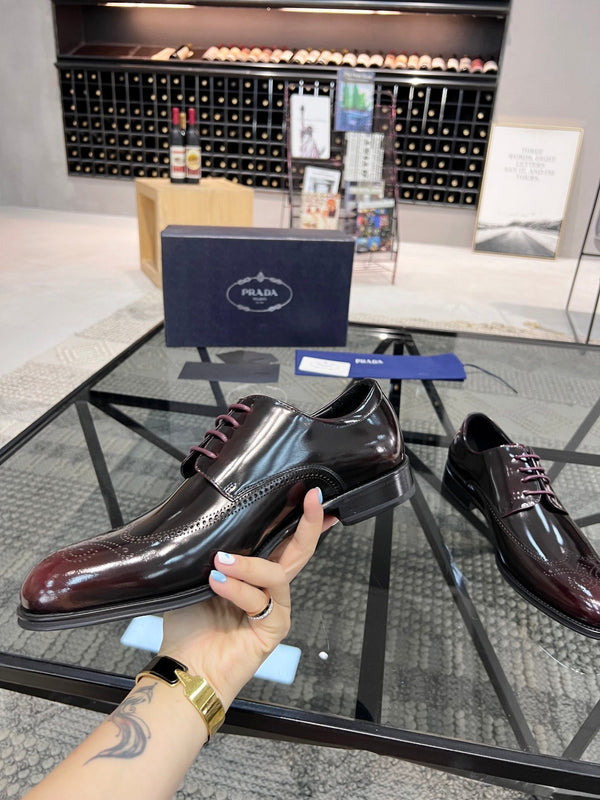 PRA BRUSHED WINE RED OMBRE LEATHER DERBY BROGUE SHOES