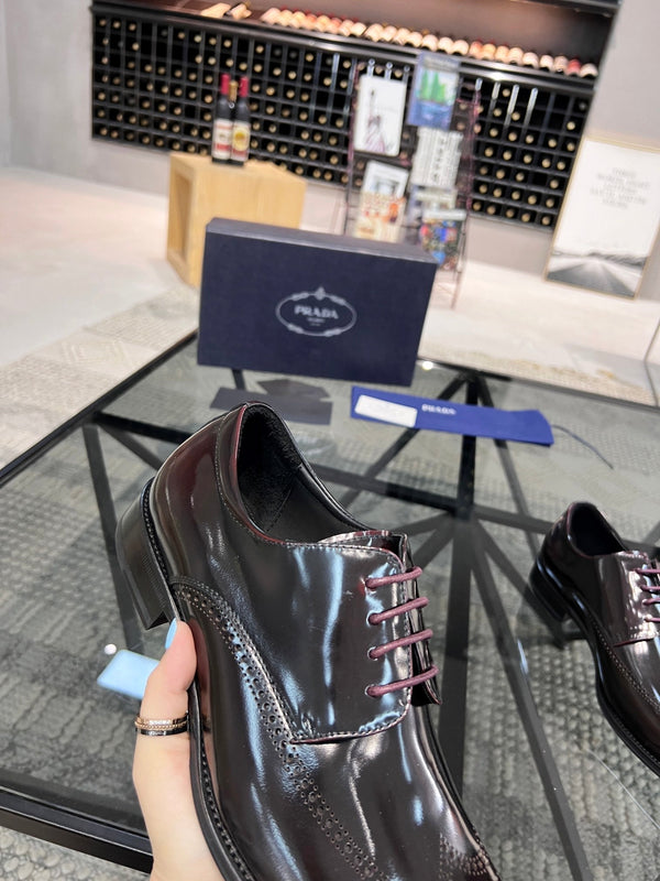 PRA BRUSHED WINE RED OMBRE LEATHER DERBY BROGUE SHOES