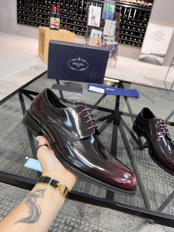 PRA BRUSHED WINE RED OMBRE LEATHER DERBY BROGUE SHOES