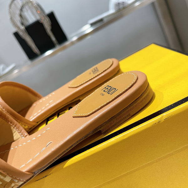 Sandalo in rafia FF da donna color cuoio