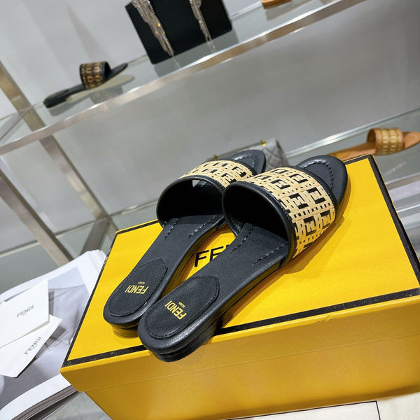 Sandalo in rafia FF da donna nero beige