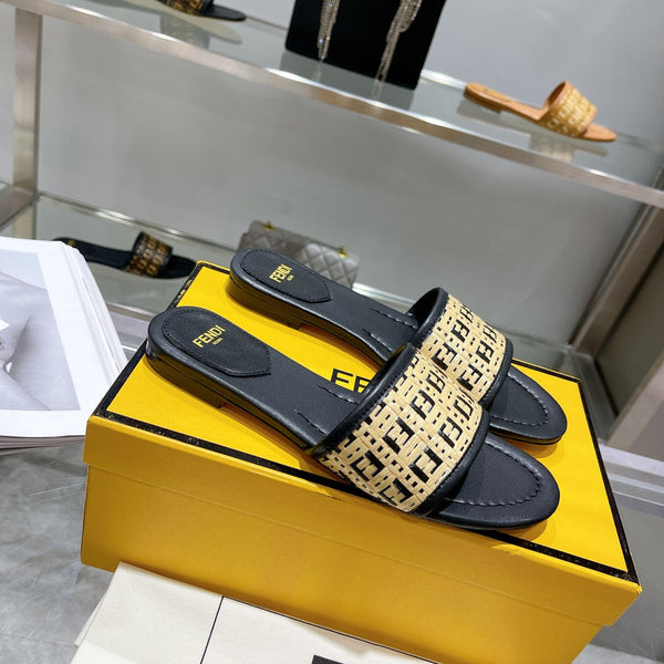 Sandalo in rafia FF da donna nero beige