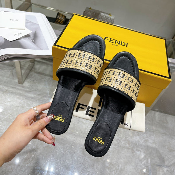 Sandalo in rafia FF da donna nero beige