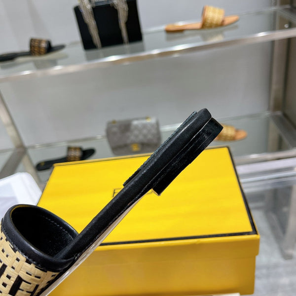 Sandalo in rafia FF da donna nero beige