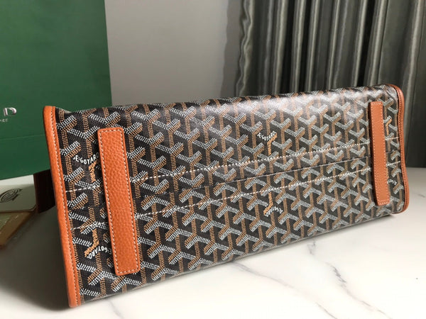 HARDY PM BAG 40 IN BLACK GOYARDINE CANVAS AND TAN TAURILLON LEATHER TRIM