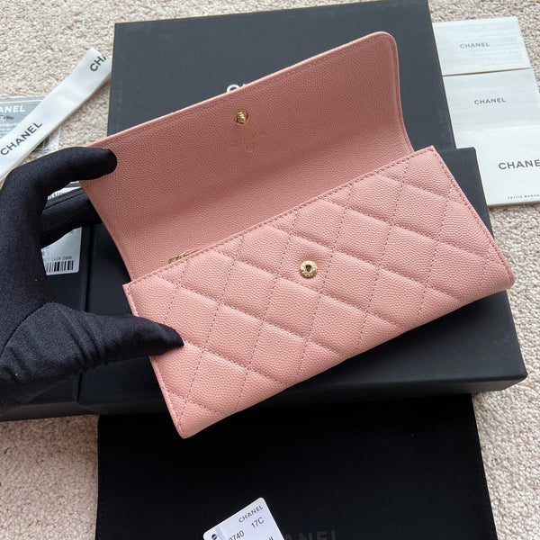 CC Classic Long Wallet 19cm Pink Grained Calfskin