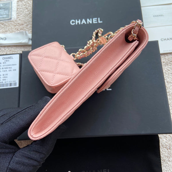 CC Phone Holder Pale & Air Pod Bag Pink Caviar Diamond Hardware 229778