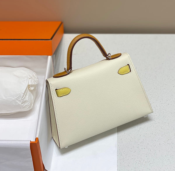 HM Mini Kelly 19cm Cream Yellow Epsom Silver Hardware