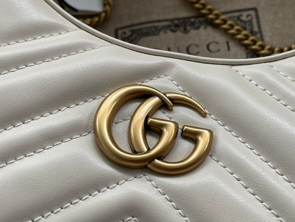 Gucci Marmont 21cm Shoulder Bag White Leather 333534