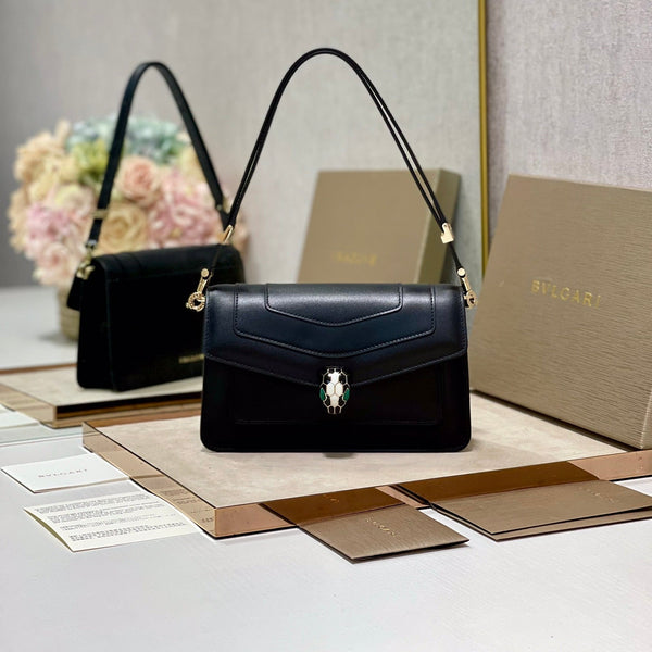 Serpenti Forever East-West Shoulder Bag 22cm Black Cafskin GHW 188478