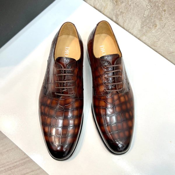 CD CROCODILE MOTIF BASIC OXFORD SIENNA CALFSKIN