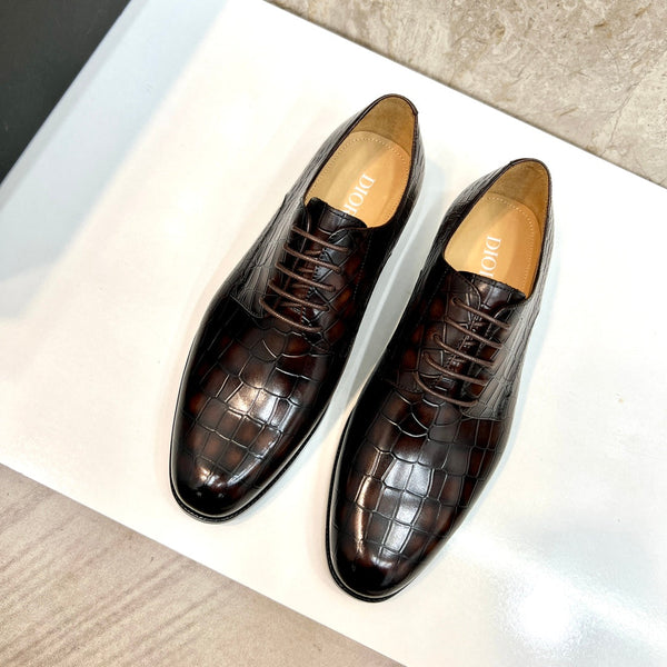 CD CROCODILE MOTIF BASIC OXFORD RUSSET CALFSKIN