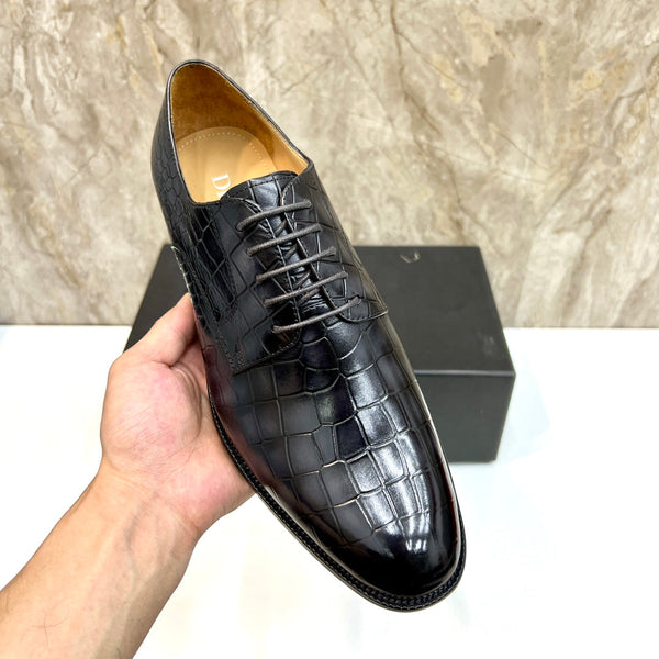 CD CROCODILE MOTIF BASIC OXFORD BLACK CALFSKIN