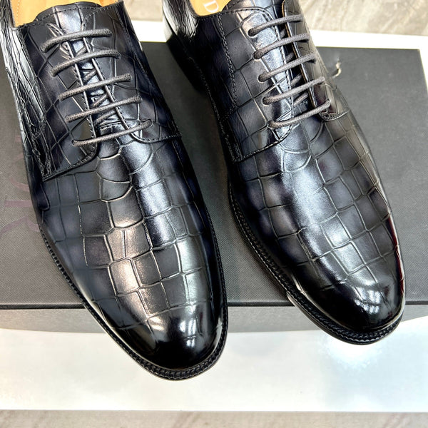 CD CROCODILE MOTIF BASIC OXFORD BLACK CALFSKIN