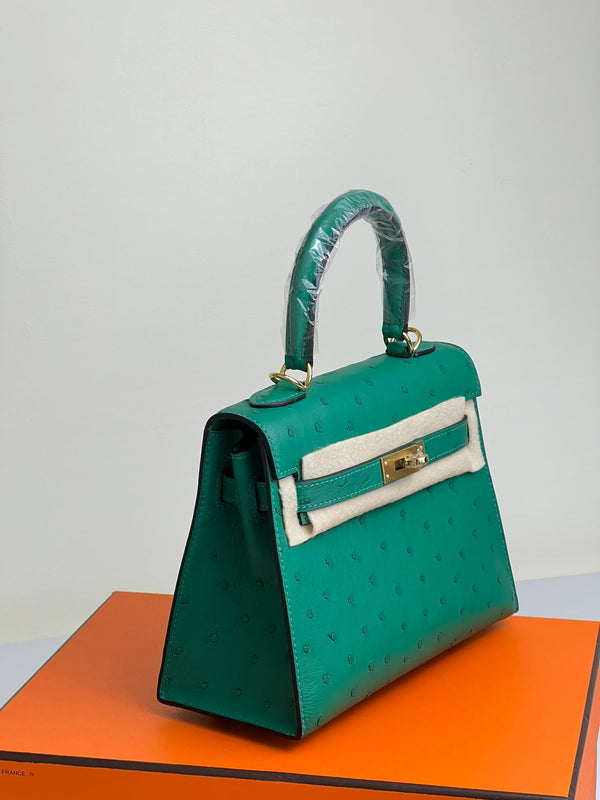 KELLY BAG 20 IN TEAL GREEN OSTRICH LEATHER WITH GOLD HARDWARE (MADE - TO - ODER)