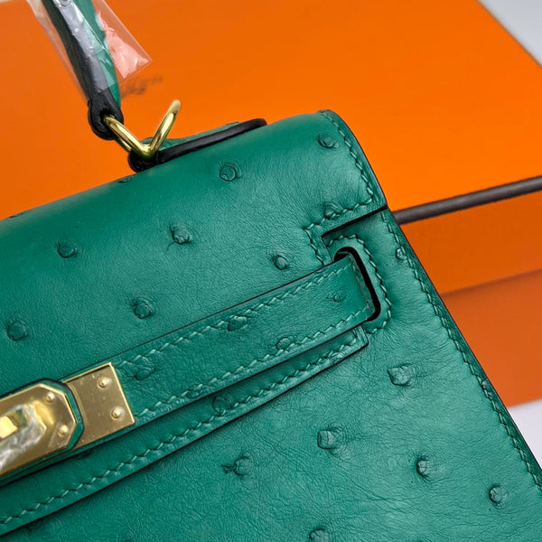 KELLY BAG 20 IN TEAL GREEN OSTRICH LEATHER WITH GOLD HARDWARE (MADE - TO - ODER)